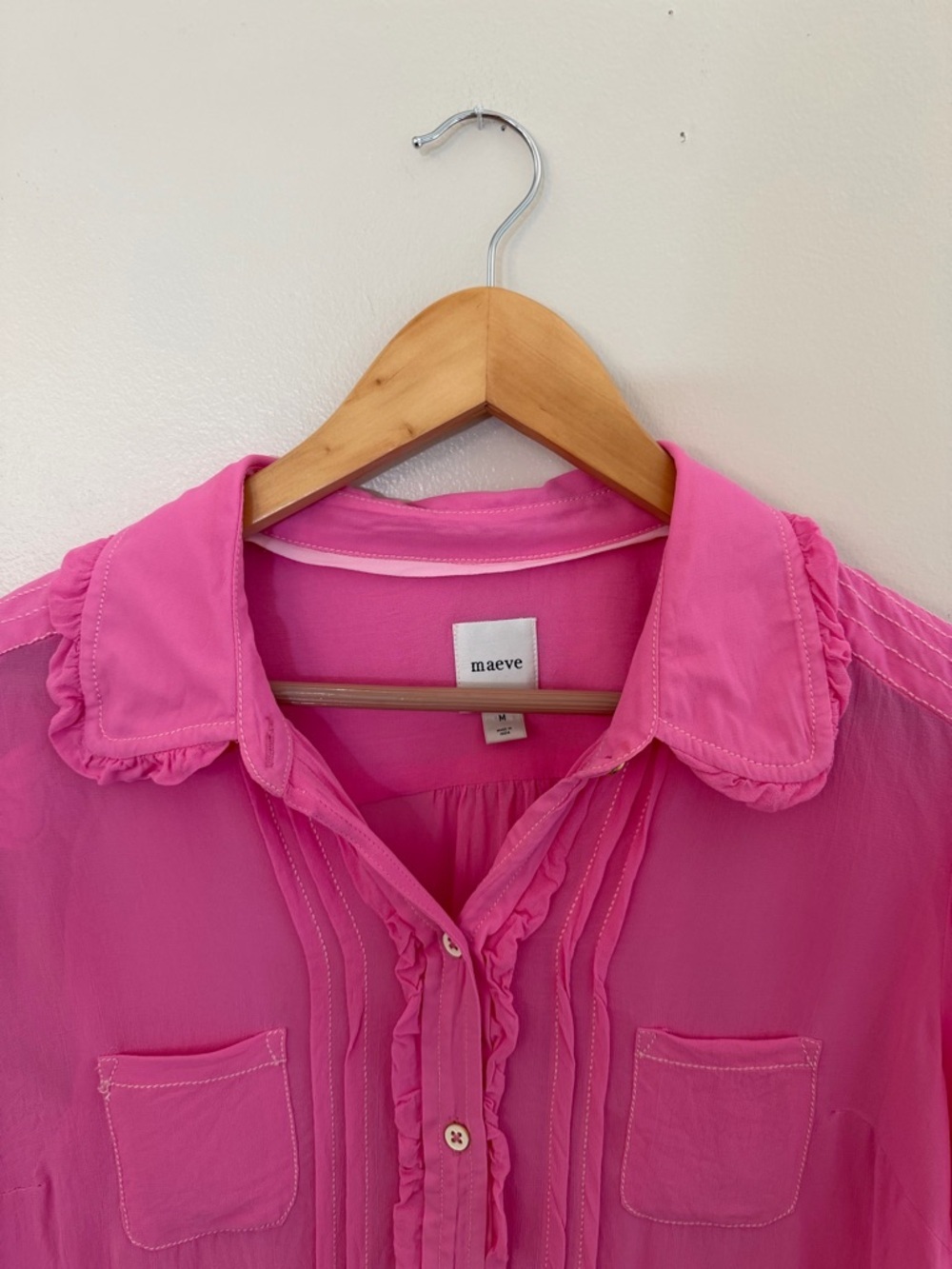 MAEVE Danielle Kroll X Sheer Chiffon Buttondown Shirt - Hot Pink-medium - Picture 4 of 12